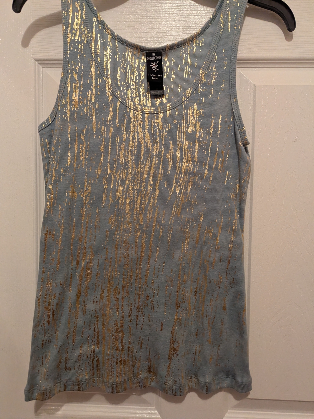 NY Collection Metallic Tank Top in Blue & Gold Size Medium